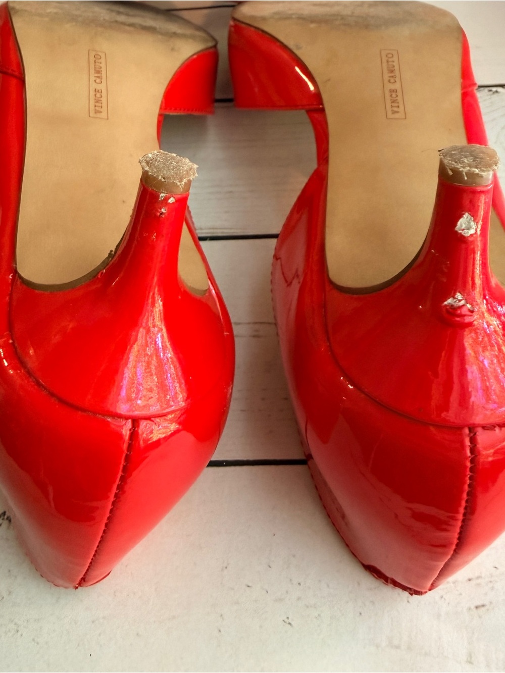 Vince Camuto | Red Patent Leather Pointed-Toe Kitten Heels - Picture 11 of 15